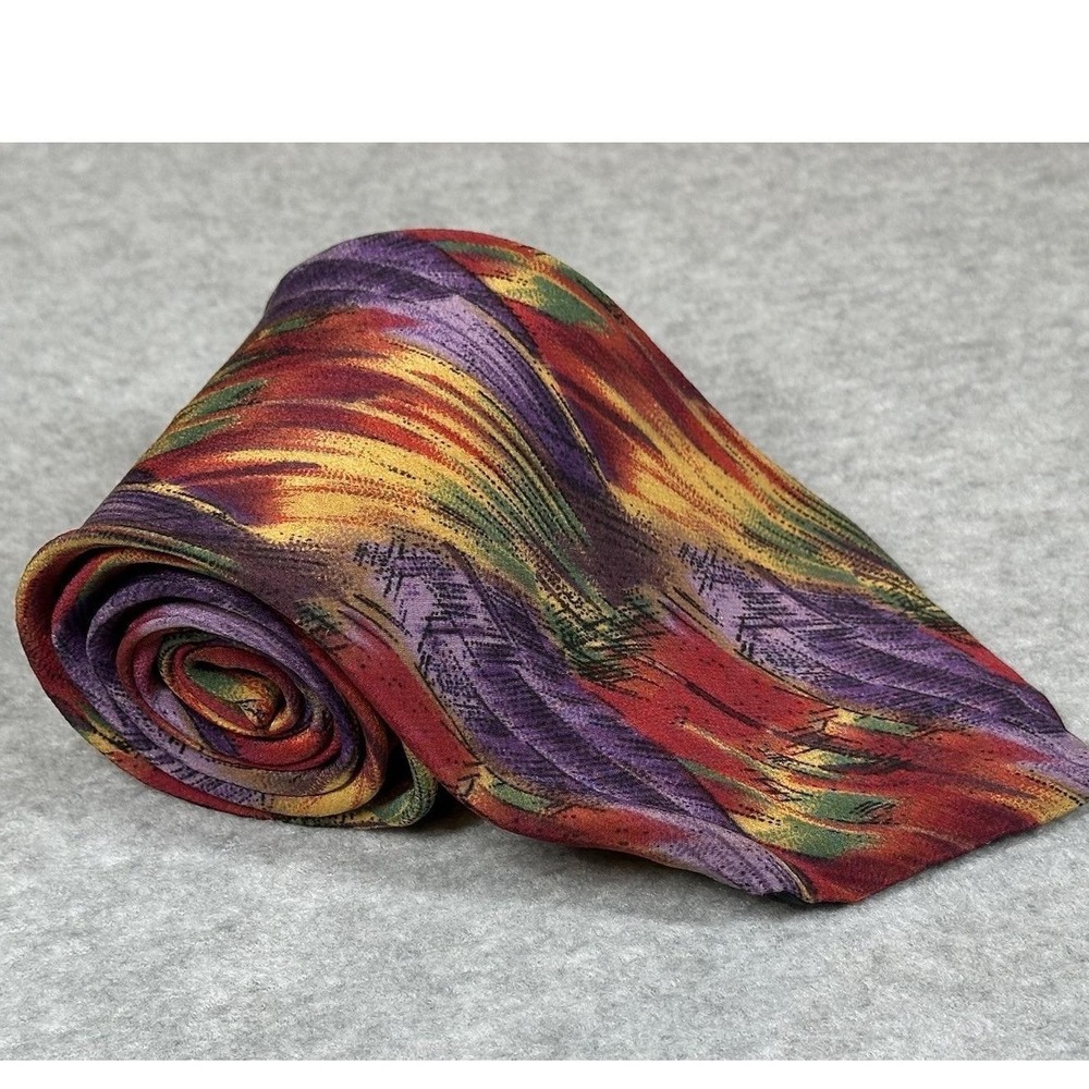 Vintage Molecular Expressions Tie Silk Red Purple Abstract Pattern 56x3.75‎